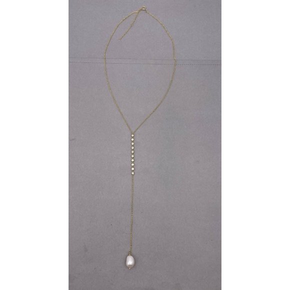 925 Sterling Silver Real Pearl Lariat Chain Necklace Gold Tone - Picture 4 of 6